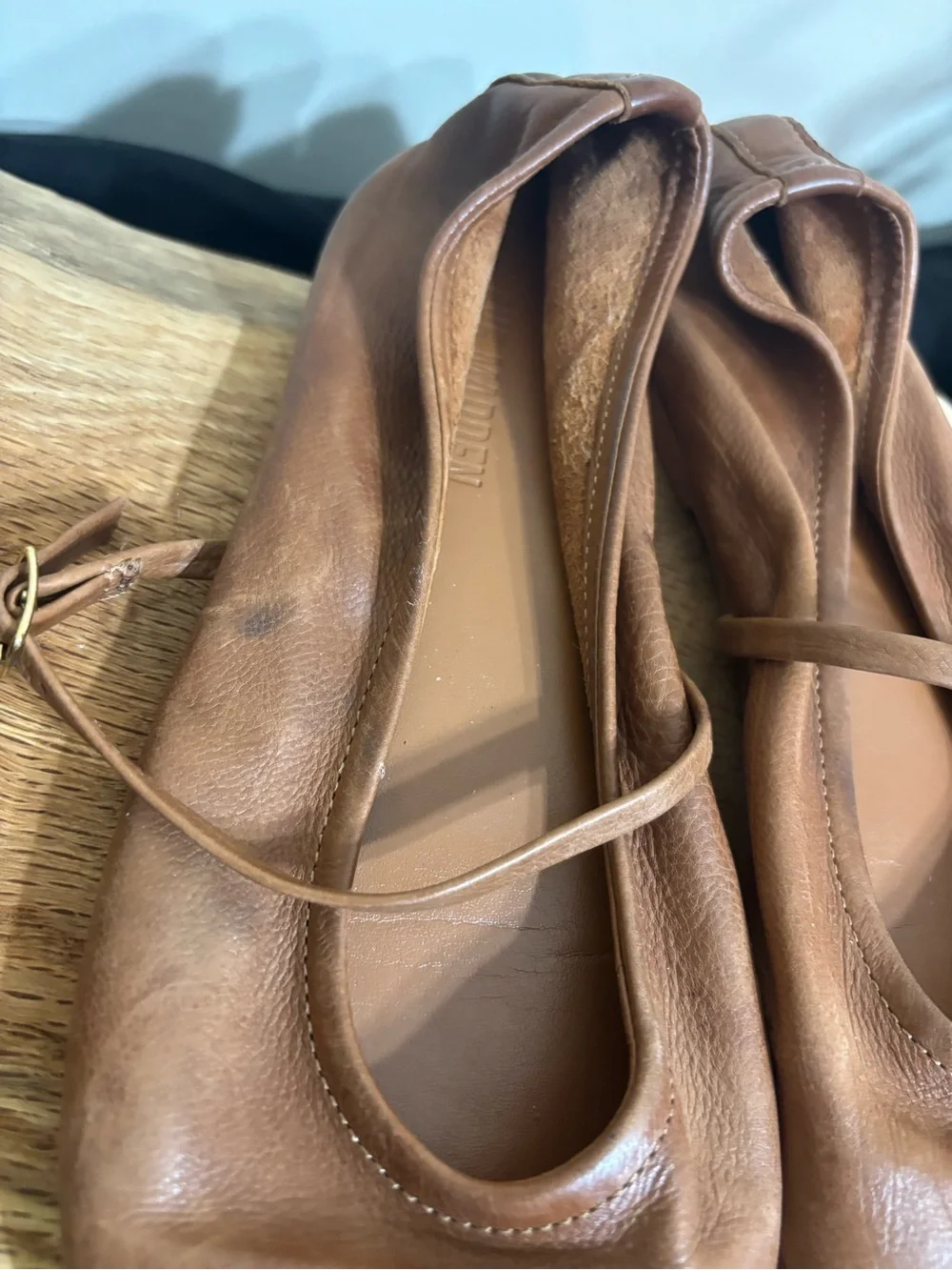 Steve Madden Soft Brown Leather Mary Jane Ballet Flats Buckle Strap Sz 9